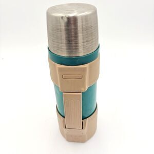 Vintage Thermos Stopper #650 1 Liter Teal Tan Stainless Bottle USA